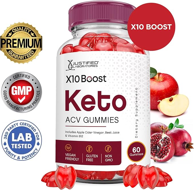 (5 Pack) X10 Boost Keto ACV Gummies Advanced Formula 1000MG X 10 Boost Keto Gummies Apple Cider Vinegar Boost Formulated with Pomegranate Beet Juice Powder B12 Vegan Non GMO 300 Gummys