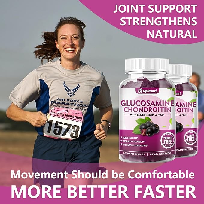 Glucosamine Chondroitin Gummies Sugar Free, Extra Strength 1500mg Glucosamine with Chondroitin MSM & Turmeric, Joint Support Supplement for Men & Women Joint Health (60 Count (Pack of 1))