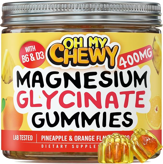 Magnesium Glycinate Gummies 400mg - Magnesium for Sleep, Calm, Relax & Muscle Relief with B6 & D3 and No Melatonin - Family-Friendly for Kids, Teens & Adults - Vegan & Non-GMO Supplement - 60 Count