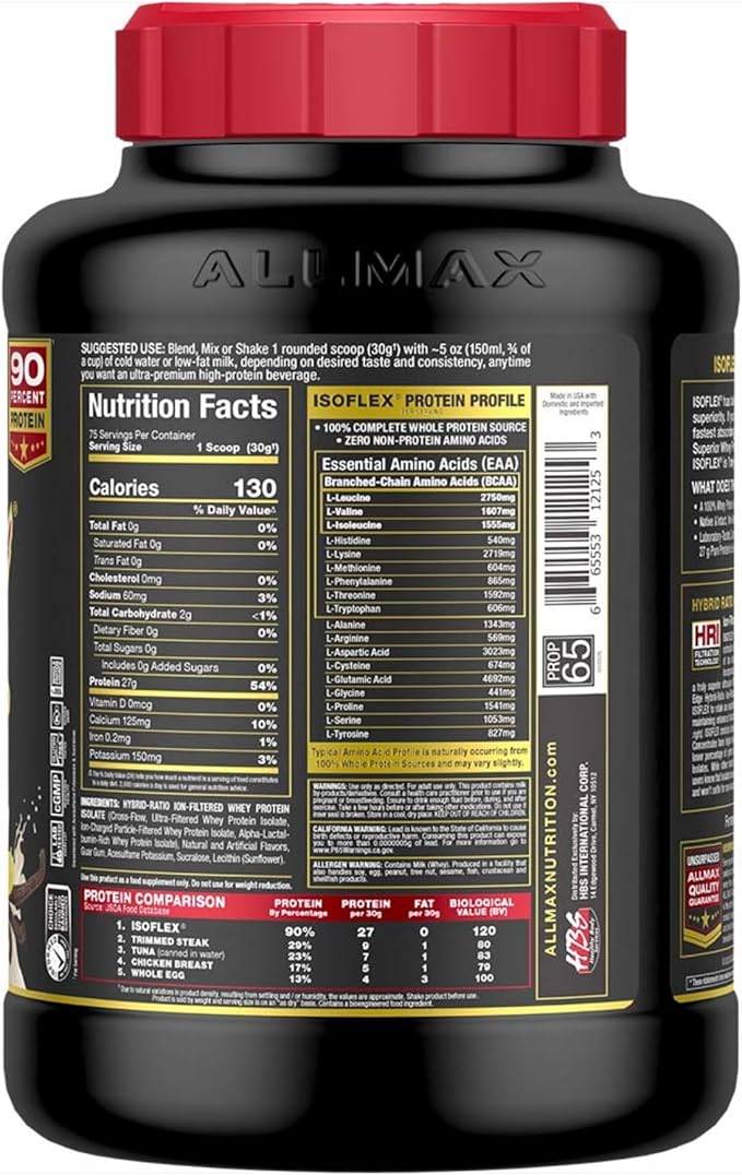 ALLMAX Nutrition - ISOFLEX Whey Protein Powder, Whey Protein Isolate, 27g Protein, Vanilla, 5 Pound