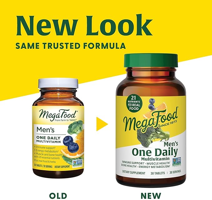 MegaFood One Daily Mens Multivitamins - Multivitamin for Men - Vitamin C, Vitamin D3 & Vitamin B12 - Muscle, Energy Metabolism & Immune Support - Vegetarian, Gluten Free - 90 Tablets, 90 Servings