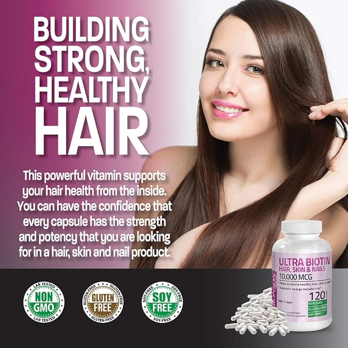 Bronson Ultra Biotin 10,000 Mcg Hair Skin and Nails Supplement, Non-GMO, 360 Vegetarian Capsule