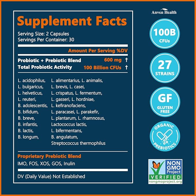 100 Billion Probiotics for Men and Women 27 Strains 5 Organic Prebiotics for Gut Digestive & Immune Health, Supports Diarrhea Gas Bloating, Vegan Probiotic Supplement Formula丨120 Caps