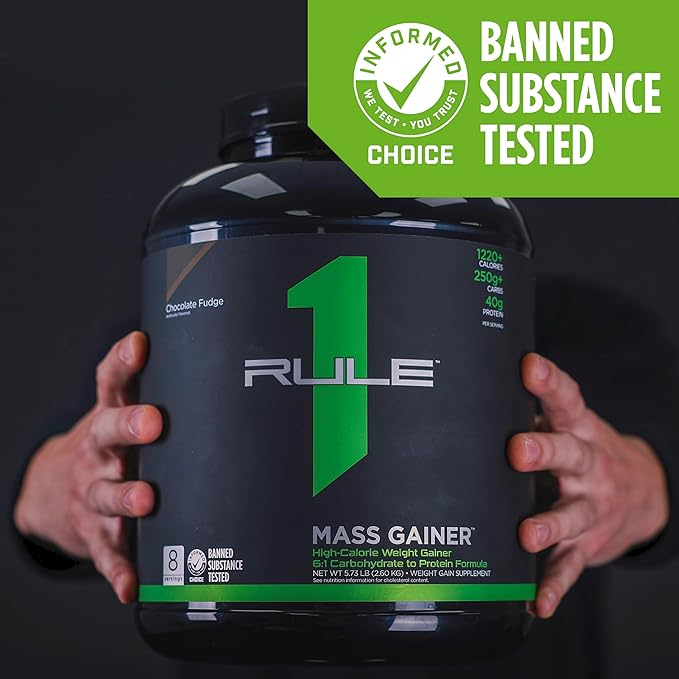 Rule One Proteins, Mass Gainer - Vanilla Crème, High-Calorie Weight Gain Formula with 1,220+ Calories, 250g+ Complex Carb Blend, 40g All-Whey Protein, 8g of Fat Per Serving, 12 Pounds, 16 Servings