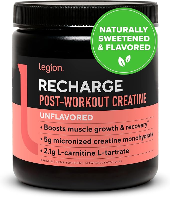 LEGION Recharge Post Workout Supplement - All Natural Muscle Builder & Recovery Drink with Micronized Creatine Monohydrate Naturally Sweetened & Flavored (Unflavored, 30 Serving (Pack of 1)