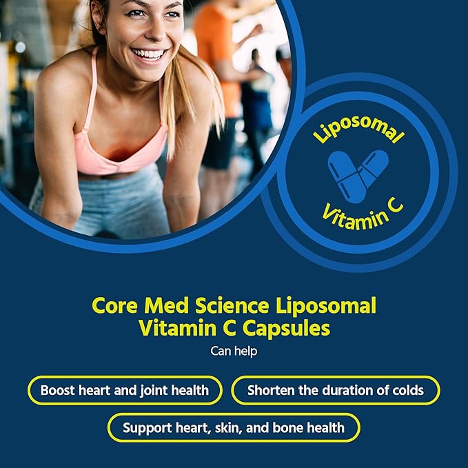 Core Med Science Liposomal Vitamin C 1000mg, 180 Capsules - Non-GMO Natural Liposomal Vitamin C Supplement That Promotes Healthy Skin - Immune System Booster for Adults, Supports Collagen Formation