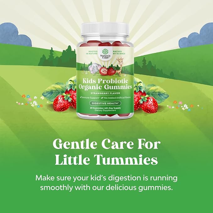 USDA Organic Probiotic Gummies for Kids - Vegan Non-GMO Kids Probiotic Gummy Vitamin for Immunity and Digestive Health - Gentle 2.5B CFU Organic Probiotics for Kids - Strawberry Flavor (2 Months)