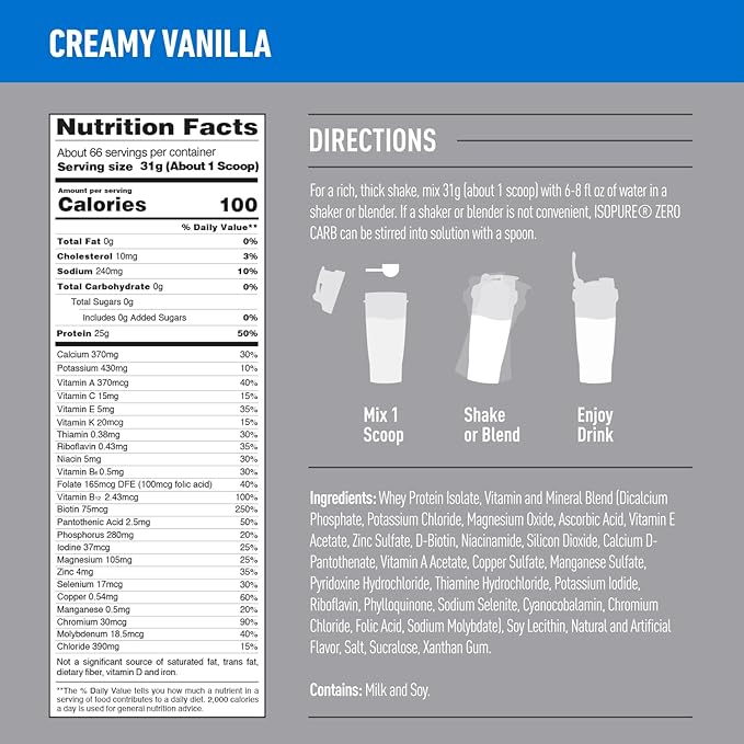 Isopure Protein Powder, Zero Carb Whey Isolate, Gluten Free, Lactose Free, 25g Protein, Keto Friendly, Creamy Vanilla, 4.5 Pound (Packaging May Vary)