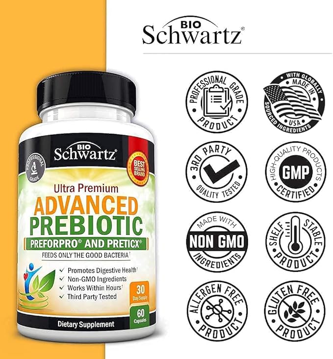 Prebiotics for Advanced Gut Health - Immune System Support & Dietary Fiber - Fuels Good Bacteria Growth to Promote Digestive Health - Gas & Digestion Support - Probiotics for Men & Women - 60 Capsules