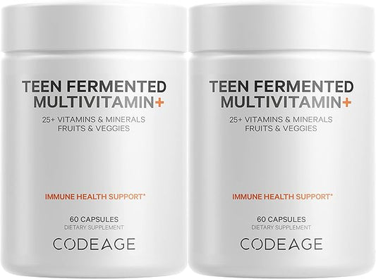 Codeage Teen’s Daily Multivitamin Supplement, 25+ Vitamins & Minerals for Teenage Boys & Girls, Organic Whole Foods Vitamins for Teenagers, Vitamin A, B Vitamins, Vitamin C, D, E, K, Omega-3, 2 Pack