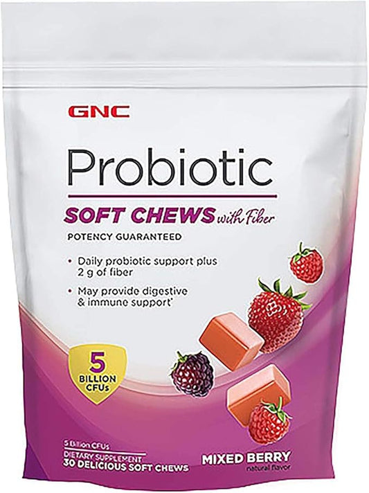 GNC Probiotic Soft Chews with Fiber - Mixed Berry, 30 Chews, Supports Digestive and Immune Health
