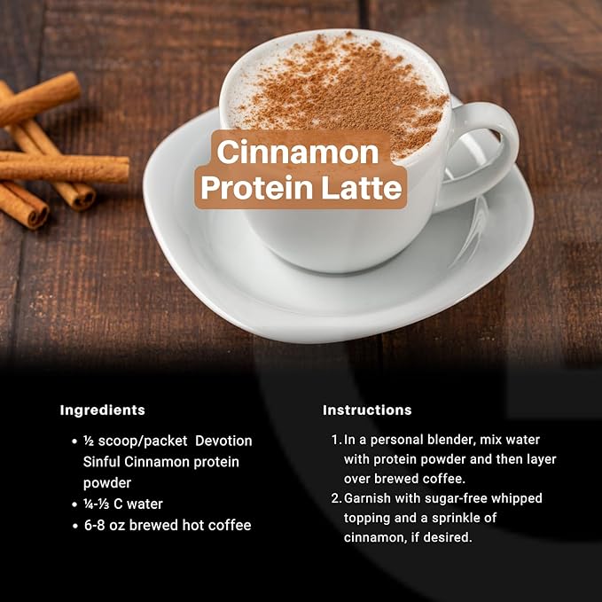 Devotion Nutrition Protein Powder Blend | Gluten Free, Keto Friendly, No Added Sugars | 1g MCT | 20g Whey & Micellar Protein | 2lb Tub (Sinful Cinnamon)