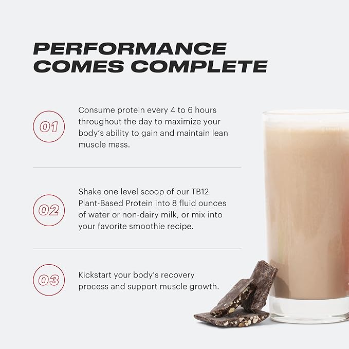 TB12 Plant Based Protein Powder by Tom Brady, 24g of Vegan Pea Protein, Low Sugar, Low Carb, Non-GMO, Meal Replacement, Keto Friendly, Paleo, Sugar Free, Chocolate Flavor (30 Servings/2.25lbs)