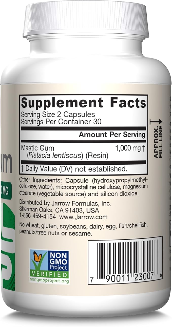 Jarrow Formulas Mastic Gum 1000 mg, Dietary Supplement for Gastrointestinal Health Support, 60 Veggie Capsules, 30 Day Supply