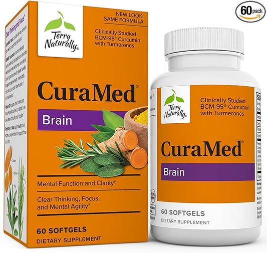 Terry Naturally CuraMed Brain - 60 Softgels - with BCM-95 Curcumin, Vitamin D3, Rosemary & Sage - Non-GMO, Gluten Free - 30 Servings