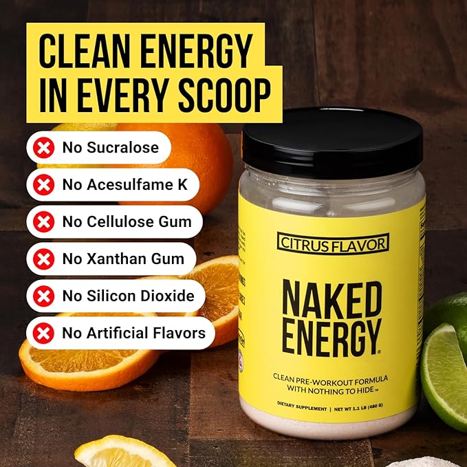 Naked Citrus Naked Energy - Citrus Flavored Clean Pre Workout Supplement for Men and Women, Vegan Friendly, No Added Sweeteners, Colors Or Flavors - 30 Servings