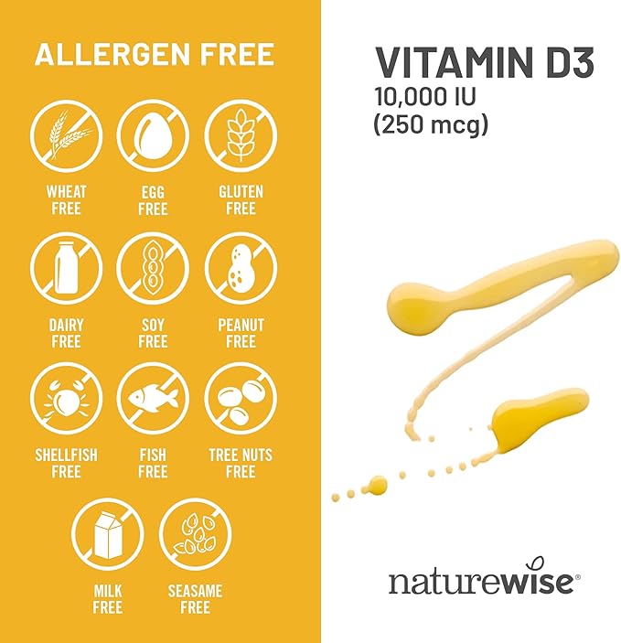 NatureWise Vitamin D3 10,000IU (250 mcg) Extra Strength for Healthy Muscle Function and Immune Support, Non-GMO, Gluten Free in Organic Extra Virgin Olive Oil, Softgel, 30 Count[1-Month Supply]