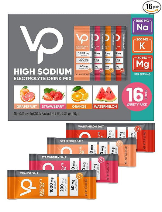 Venture Pal High Sodium Sugar Free Electrolytes Powder Packet - Hydration Packets with Sodium, Potassium & Magneisum | Zero Calories | Vegan | Keto & Paleo Friendly Electrolyte Drink Mix | 16 Stick