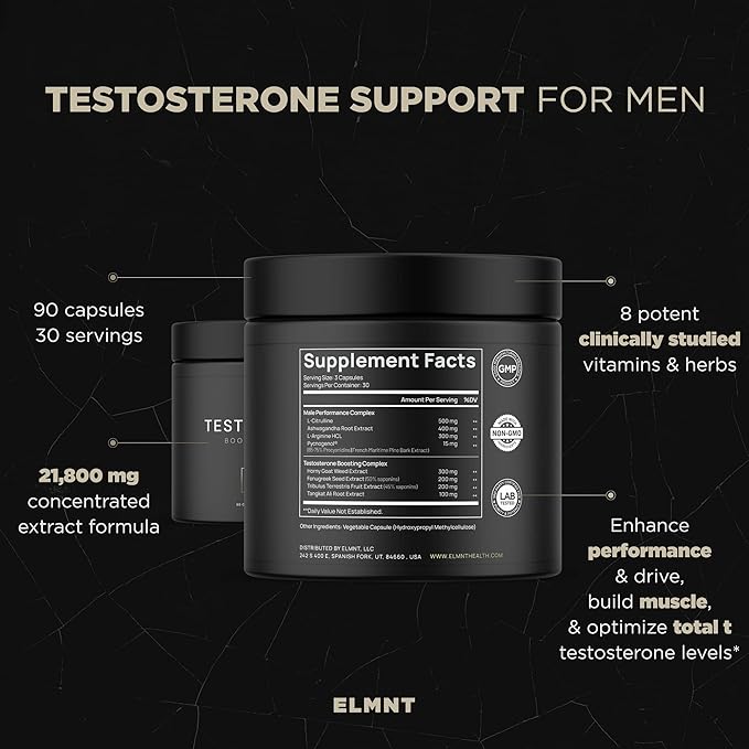 21,800mg Testosterone Booster for Men 8X Strength w. Ashwagandha, Tongkat Ali, Pycnogenol, Tribulus - Total T Male Enhancing Test Libido Booster + Muscle Builder Growth Testosterone Supplement for Men