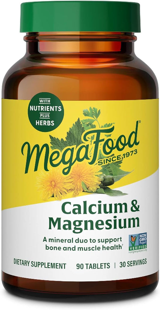 MegaFood Calcium Magnesium Supplement - with fermented Magnesium Glycinate - Supports Bone Health & Heart Health - Calcium & Magnesium Supplement for Men & Women - Non-GMO - 90 Tabs (30 Servings)