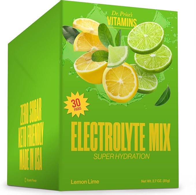 Dr. Price Electrolytes Powder Packets - Electrolytes No Sugar - Hydration Packets - Electrolyte Mix - Keto Electrolytes (30 Packets) Fasting Electrolytes - Water Enhancer, Sports Drink - Lemon-Lime