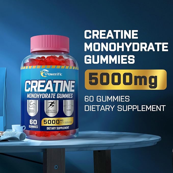 Creatine Monohydrate Gummies for Men & Women, Creatine Pre-Workout Gummies, Taurine&B6, Increase Strength, Energy & Endurance Chewable Creatine Gummy Supplements, 5g Per Serving (4 Packs)