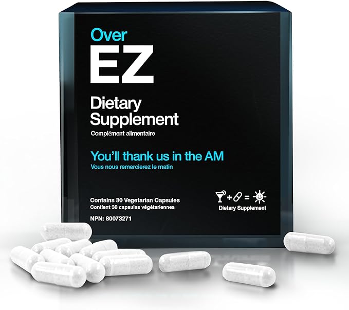 OVER EZ Pre-Drink Supplement - [$1.30 x Serving] Party Recovery & Prevention Pills for a Night Out & Better Mornings, Milk Thistle, Amino Acids, Vitamin Bs (30 Servings)