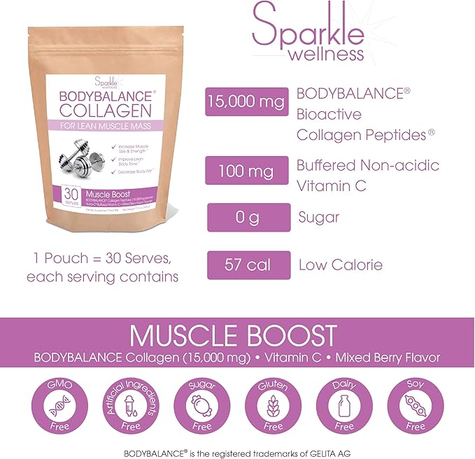 Muscle Boost (Mixed Berry) [30-Serves] | Collagen Supplement Powder with Hydrolyzed BODYBALANCE Collagen Peptides & Buffered Vitamin C | Improves Body Composition