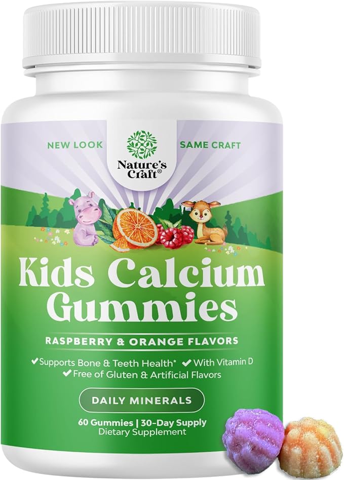 Tasty Kids Calcium Gummies - Vitamin D & Calcium Gummies for Children - Vitamin Gummies with Calcium & Vitamin D for Muscle Bone & Development - Gelatin-Free Kosher Childrens Gummies 60ct (1 Pack)