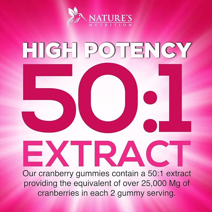 Cranberry Gummies - Urinary Tract Health Gummy + Vitamin C - 25,000mg - Triple Strength Cranberry Concentrate Extract Supplement Pills, Ultimate Potency, Non-GMO, Gluten Free - 120 Gummies