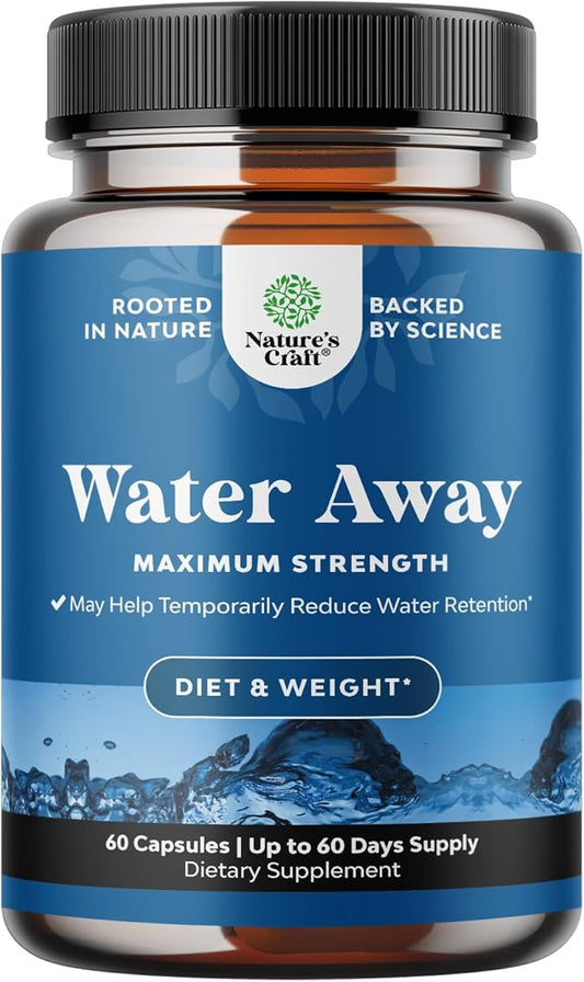 Water Away Pills Maximum Strength - Herbal Diuretic Pills for Water Retention for Fast Acting Bloating Relief for Women and Men - Easy To Take Water Retention Pills for Women and Men - 60 Servings
