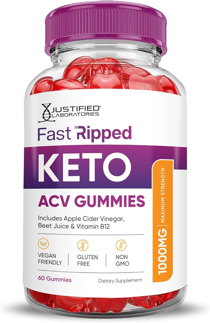 Fast Ripped Keto ACV Gummies Advanced Formula 1000MG Fast Ripped Keto Gummies Apple Cider Vinegar Formulated with Pomegranate Beet Juice Powder B12 Vegan Non GMO 60 Gummys
