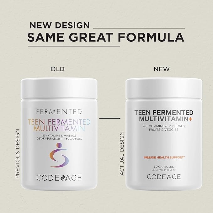 Codeage Teen’s Daily Multivitamin Supplement, 25+ Vitamins & Minerals for Teenage Boys & Girls, Organic Whole Foods Vitamins for Teenagers, Vitamin A, B Vitamins, Vitamin C, D, E, K, Omega-3, 2 Pack