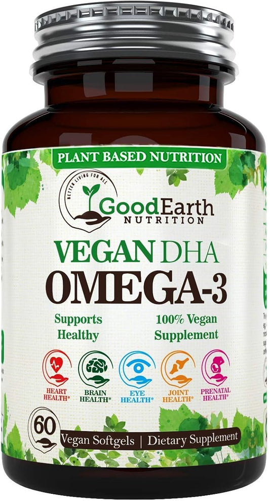 Algal Oil - Vegan DHA Omega 3 Fish Oil Supplements - Brain Booster,Joint Supplement & Prenatal Vitamin -Provides Healthy Heart & Immune Support - Burpless Algae Supplement - 60 Mini Fish Oil Softgels