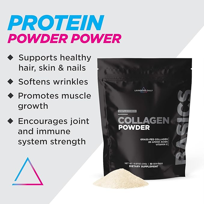 Livingood Daily Collagen Powder for Women & Men (Unflavored) - Grass-Fed Hydrolyzed Collagen Peptide - Complete Protein & Amino Acids for Healthy Hair, Skin & Nails - Keto, Gluten Free - 30 Servings