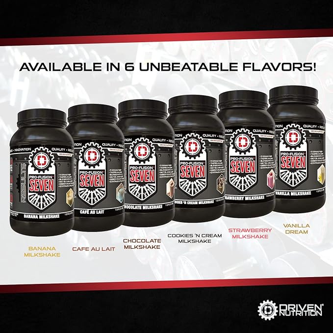 Driven Pro Fusion 7 Meal Replacement Powder - Men & Women, 3 lbs - 24g Protein Per Serving, Digestive Enzymes & MCT Oil - Gluten-Free - On-The-Go Energy & Supports Muscle Mass - Strawberry Milkshake