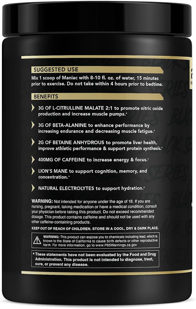 Anabolic Warfare Black Series Maniac, Pre-Workout Powder, Supports Nitric Oxide, Increase Muscle Pumps, Support Protein Synthesis*, Freedom Slush 20 Servings