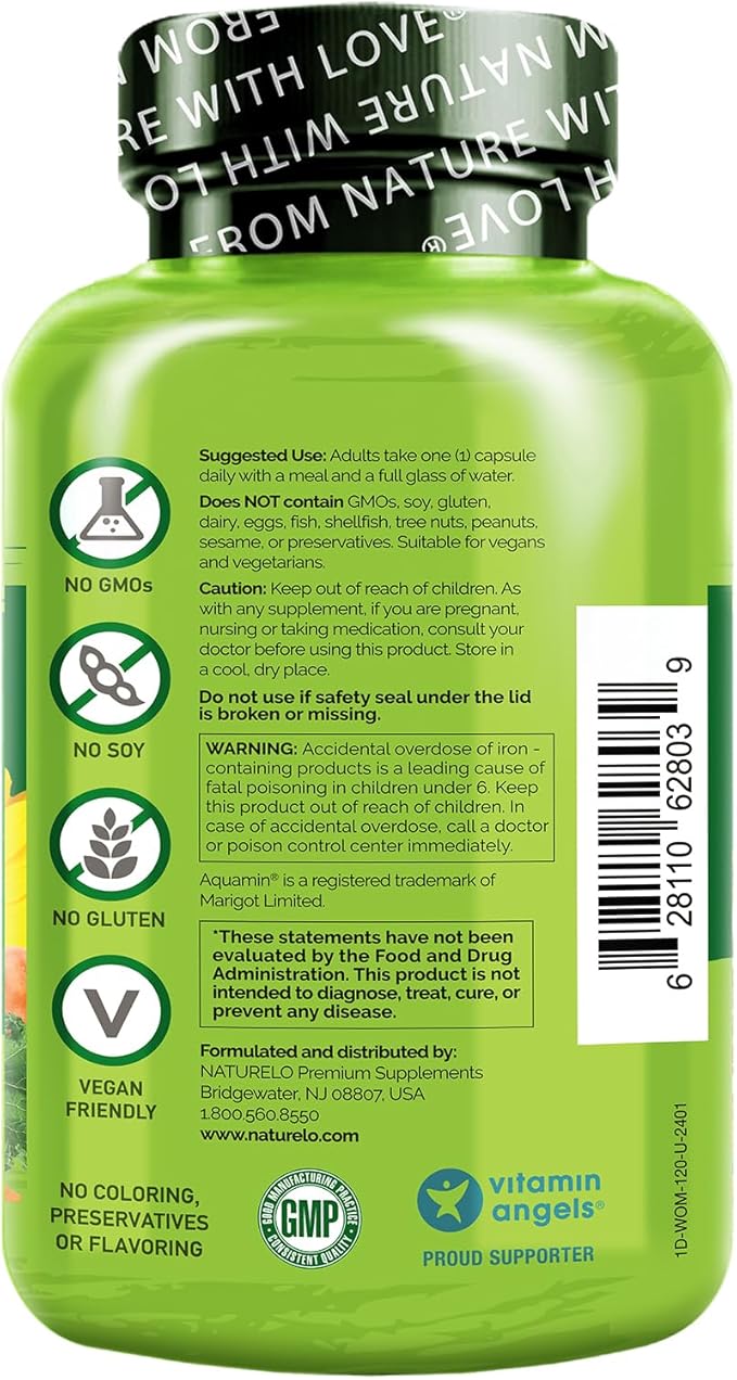 NATURELO One Daily Multivitamin for Women - Energy Support - Whole Food Supplement to Nourish Hair, Skin, Nails - Non-GMO - No Soy - Gluten Free - 120 Capsules - 4 Month Supply