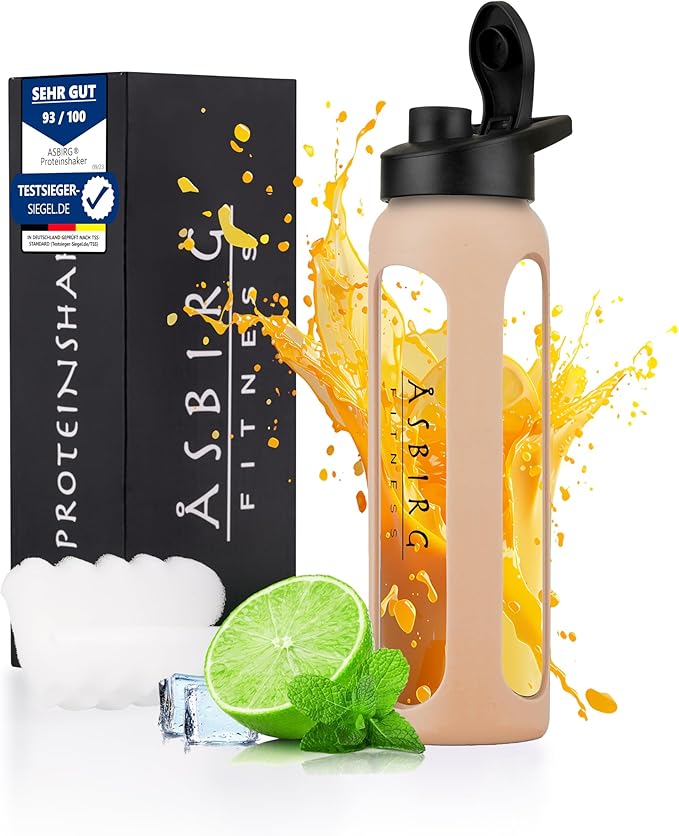 Fitness | Glass Protein Shaker | Protein Shaker | Drinking Bottle | with Spiral Ball | Beige