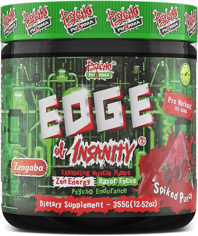 Psycho Pharma Strongest High Stim Preworkout Powder - Edge of Insanity - Most Intense Pre Workout Supplement for Pumps, Strength, Energy and Feel Good Focus. Rivals Famous PWOs of The Past