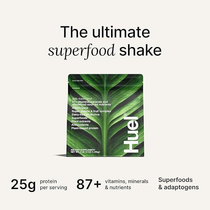 Huel Daily Superblend Chocolate Powder, 25g Plant Based Protein, Super Greens, 87 Vitamins, Minerals, and Wholefood-Sourced Ingredients,19 Servings, Scoop not Included to Reduce Plastic