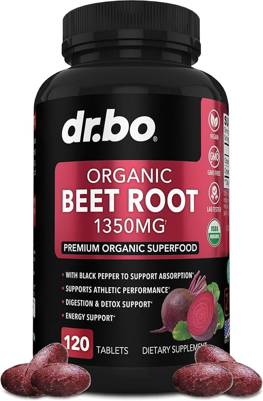 Organic Beet Root Capsules Supplements - 1350mg Beetroot Powder Extract Pills, Organic Beet Root Powder Supplement, Super Nitric Oxide Beets, High Circulation Beet Vitamins Support - 120 Beet Tablets