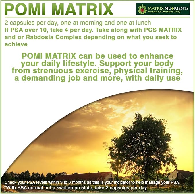 POMI Matrix - 10 Times Stronger Than The Competition! - Lower PSA Levels for Healthy Prostate - 100% Organic - Ingredients: Pomegranate, Green Tea, Turmeric, Broccoli - Vegan Capsules (120ct)