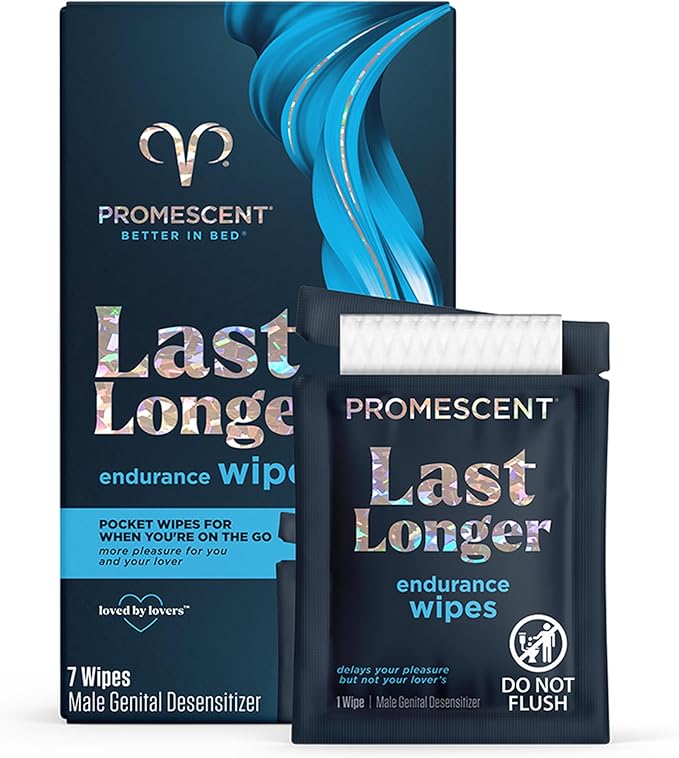 Promescent Delay Wipes Sexual Enhancer for Men to Last Longer in Bed, Extended Climax Control with Benzocaine for Male Genital Desensitizing - Increase Duration (7 Count)