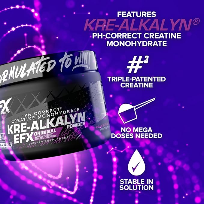 EFX Sports Kre-Alkalyn EFX Powder | pH Correct Creatine Monohydrate Powder Supplement | Strength, Muscle Growth & Performance | 55 Servings (Rainbow Blast)