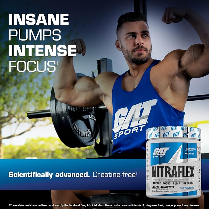 GAT SPORT Nitraflex Advanced Pre-Workout Powder, Increases Blood Flow, Boosts Strength and Energy, Improves Exercise Performance, Creatine-Free (Fruit Punch, 30 Servings)