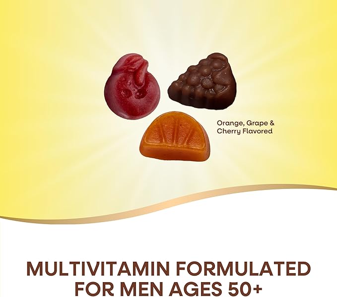 Nature’s Way Alive! Men’s 50+ Premium Gummy Multivitamin, Supports Healthy Heart, Brain & Muscle Function*, B-Vitamins, Vegetarian, Grape, Orange and Cherry Flavored, 75 Gummies (Packaging May Vary)