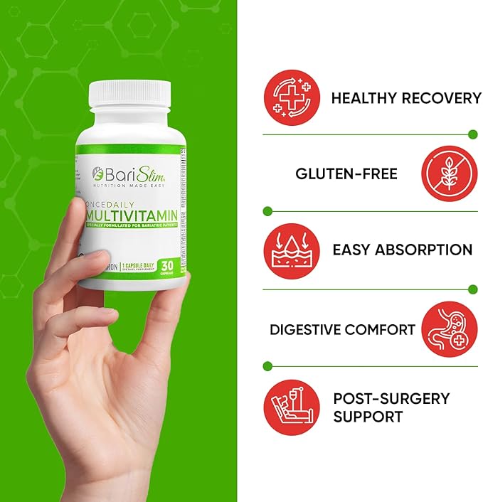 BariSlim Once Daily Bariatric Multivitamin Capsule - 45mg of Iron - Bariatric Vitamin & Supplement for Post Bariatric Surgery Including Gastric Bypass & Gastric Sleeve | 30-Day Supply