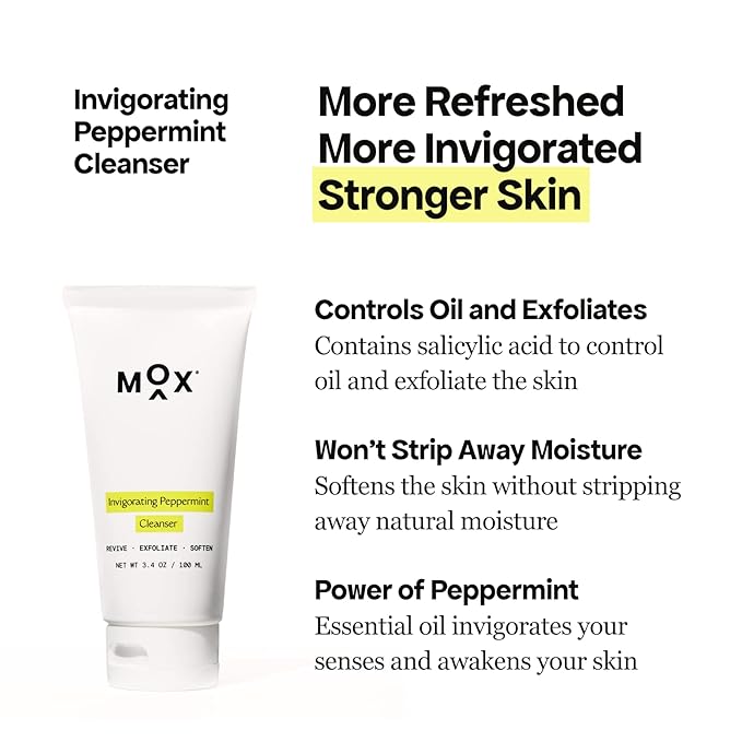 Mox Skincare Starter Set (2 pc set) | Daily Face Care Set Includes Mint Exfoliating Face Cleanser + Nutrient Hydrating Serum | Anti-Aging for Fine Lines & Wrinkles