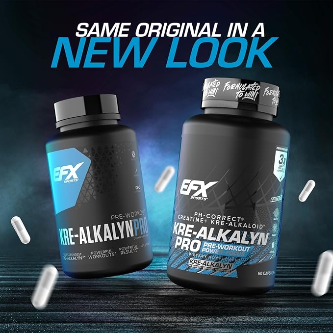 EFX Sports Kre-Alkalyn Pro | pH Correct Creatine Monohydrate Pill Supplement | Muscle Building Pre Workout for Men & Women | 30 Servings, 60 Capsules